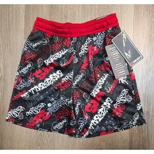 AND1 Boys Graffiti Basketball Shorts XS Black Red Athletic Gym Active Wear